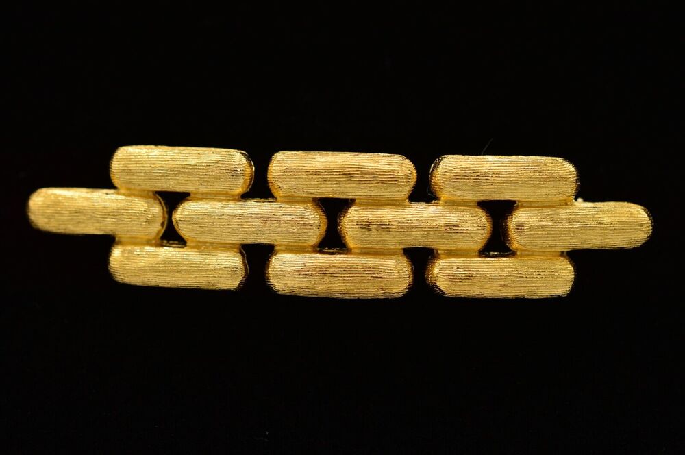 Givenchy Vintage Pin Brooch Brushed Gold Bar Chain Chunky Signed 1980s BinJ